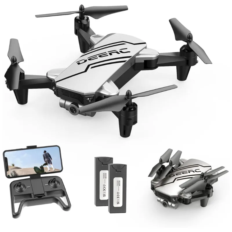 D20 Mini Drone Para Criancas Com Camera 720p Hd Fpv Controle Remoto, 2 Baterias, Deerc, Cinza