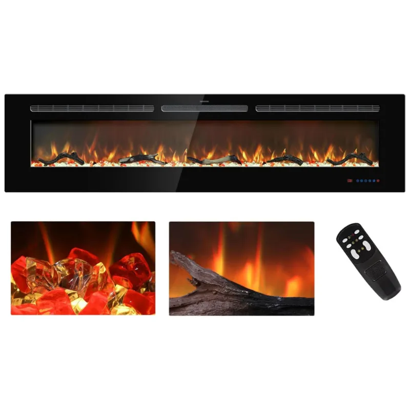 Lareira Elétrica De Embutir A44x187l Cm Com Controle De Temperatura, Chamas
