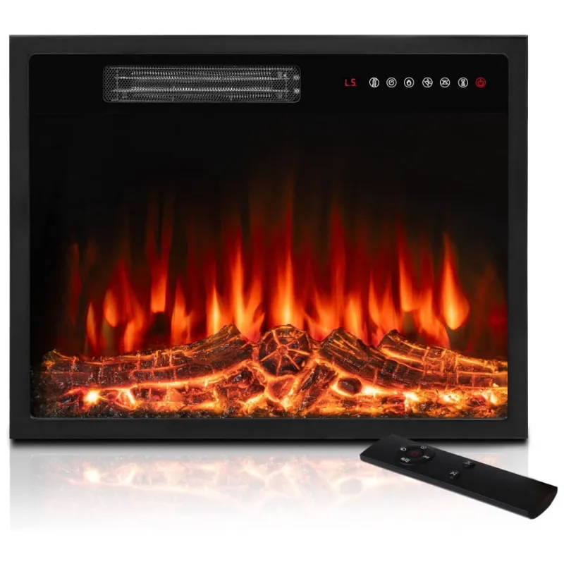 Lareira Elétrica De Embutir A44x58l Cm Com 5 Níveis De Brilho, 4 Opções De Cores, Temporizador, Controle Remoto E Digital, 110v 1500w, Bossin, Preta