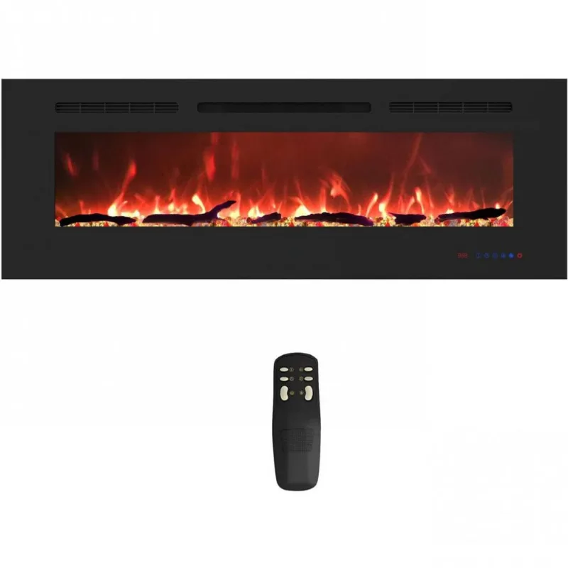 Lareira Eletrica De Embutir A43x121l Com Controle Remoto, 1500w, 110v, Bizhomart 48 Inches, Preto