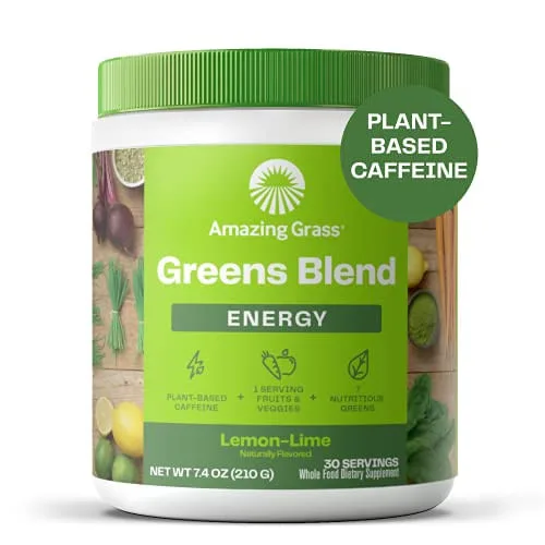 Amazing Grass Greens Blend Energy: Super Greens Powder &amp; Plant Based Cafeína Com Matcha Green Tea &amp; Beet Root Powder, Limão Limão, 30 Por - Não Informado