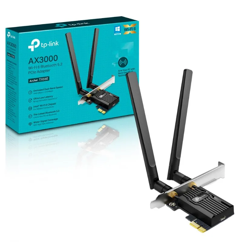 Placa De Rede Adaptador Wifi 6 + Bluetooth 5.2 Pcie Ax3000 Archer Tx55e Tp-link