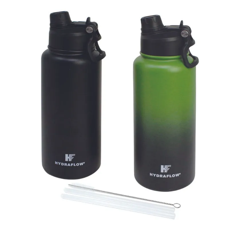Conjunto de Garrafa Térmica Hydraflow Preta e Degradê 2 Unidades 1l Cada