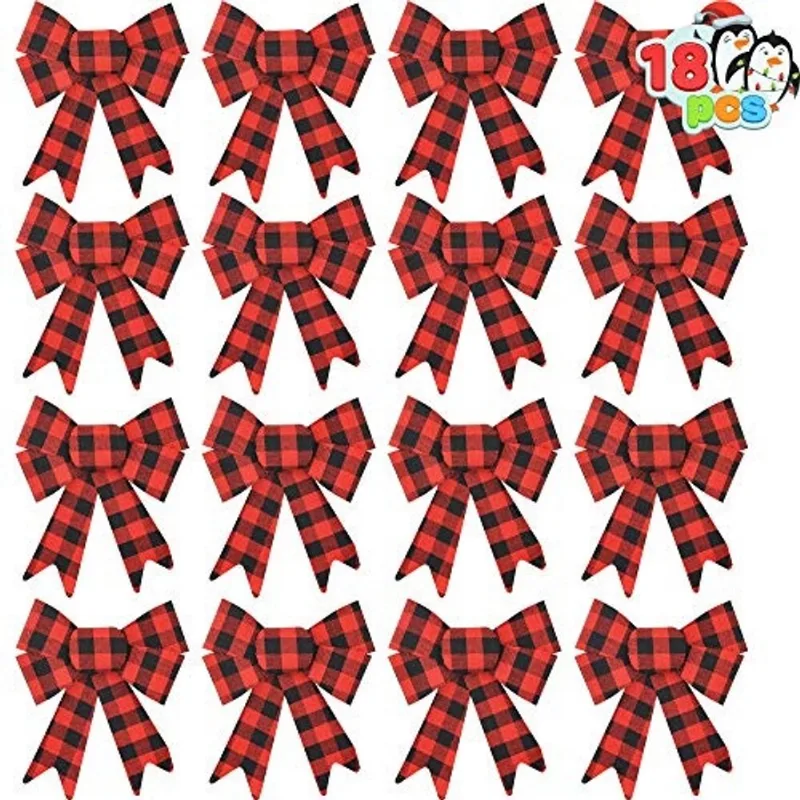 Joyin 18 Loop Flanela Bows 5.5''x 6.5'' Vermelho e Preto Buffalo Plaid Bows para Decorações de Férias, Interior e Outdoor Farmhouse Decoração de Ornamento de Natal