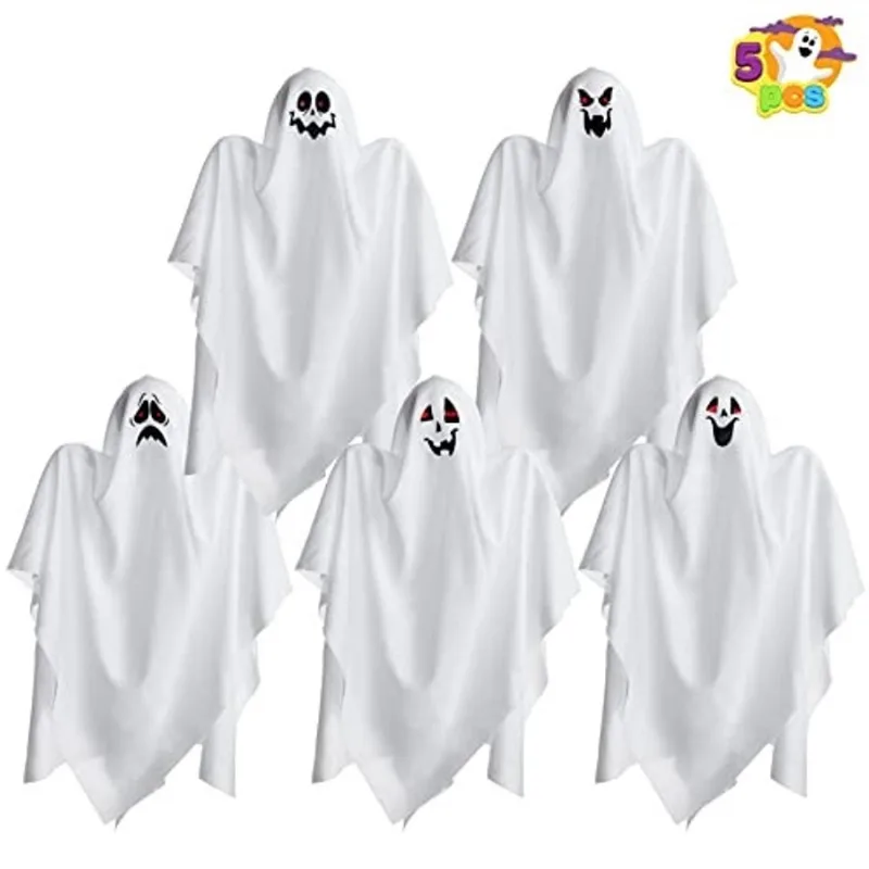 Joyin 5 Pack 27.5 Decoração de Halloween Pendurados Fantasmas, Fantasmas Bonitos com Designs rostos assustadores, decorações para o Halloween Ao Ar Livre, Gramado, Decoração da Árvore, Ghost Party Fav