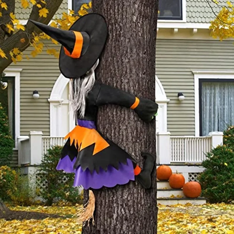 Joyin 47.2 Decoração de Halloween Colidindo Bruxa em Árvore com Placa (Folheto Estudantil), Bruxa de Halloween Troncos de Árvore Interior e Exterior ou Pilares Decor para Gramado, Quintal, Decoração d