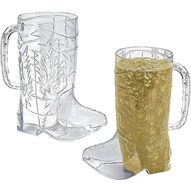 10Pcs Cowboy Boot Mug Cups (10 Pack) 17 oz Reusable Hard Plastic, bpa Free - for Cowboy Themed Party Supplies, Western Accessories by 4E's Novelty