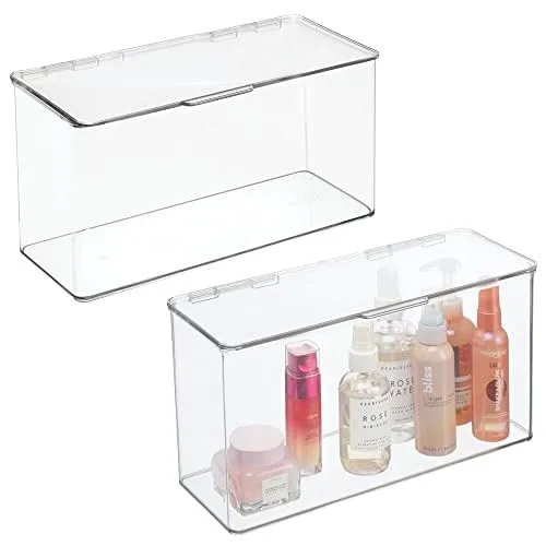 MDesign Plástico Maquiagem Cosméticos Beleza Organizador Caixa Recipientes com Tampa Articulada para Gavetas de Vaidade - Mantém Paletas, Batom, Gloss - Não Disponível