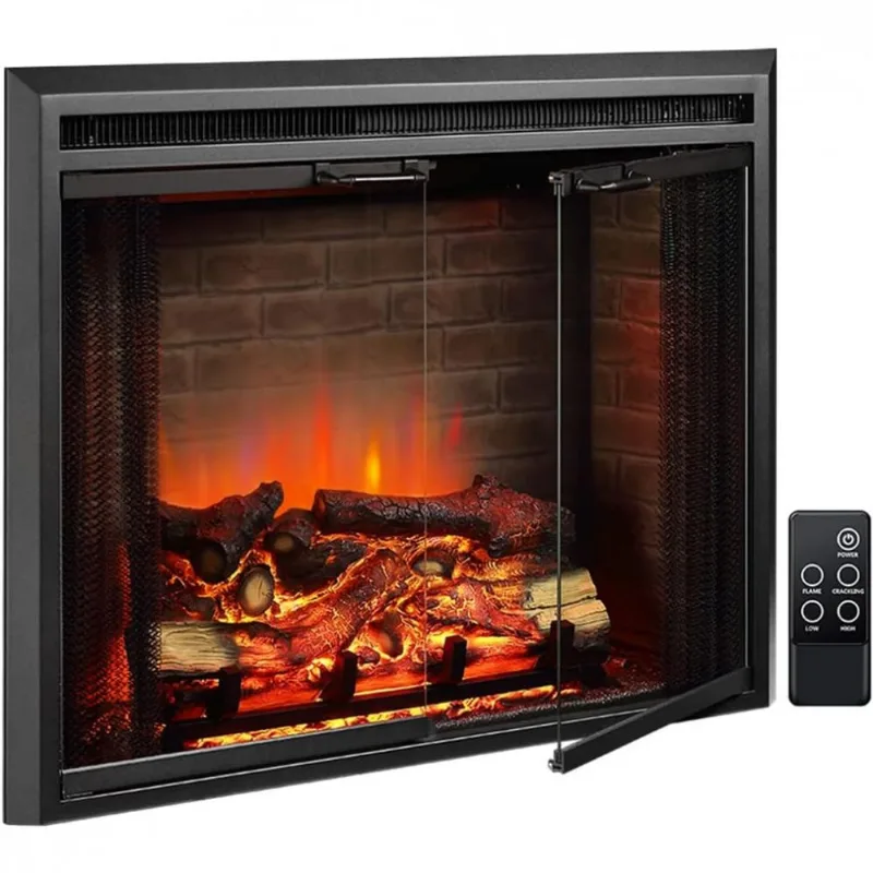 Lareira Eletrica De Embutir A68x89l Com Controle Remoto, Luz De Led E Porta De Vidro, 1500w, 110v, Puraflame Ef45b Ogf, Preto