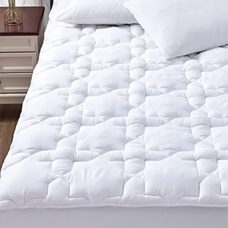 Aconchegante Bloco de colchão Lux Full Deep Pocket Non Slip Cotton Mattress Topper Respirável e Colchão Macio Acolchoado Com Tampa até 18 Espesso Travesseiro 450GSM Colchão de cama Pad Branco