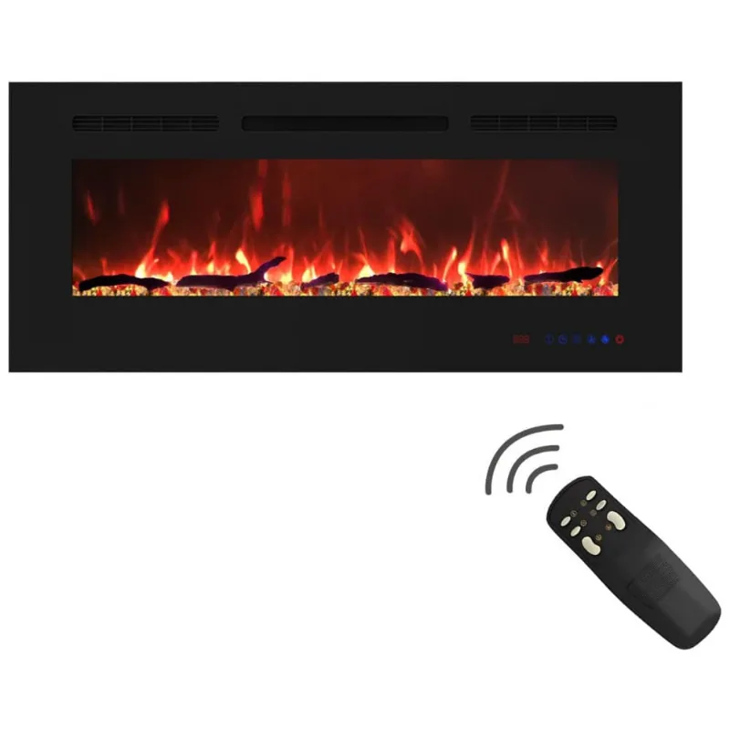 Lareira Eletrica De Embutir A45x106l Com Controle Remoto, Luz Led E Chama Ajustavel, 1500w, 110v, Bizhomart 40 Inches, Preto