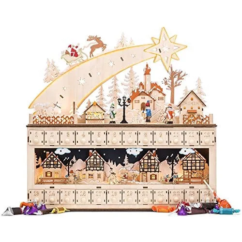 Melhores produtos de madeira Calendário do Advento de Natal, Decoração de Natal Estrela Cadente c/Bateria Operado led fundo de luz - Não Disponível