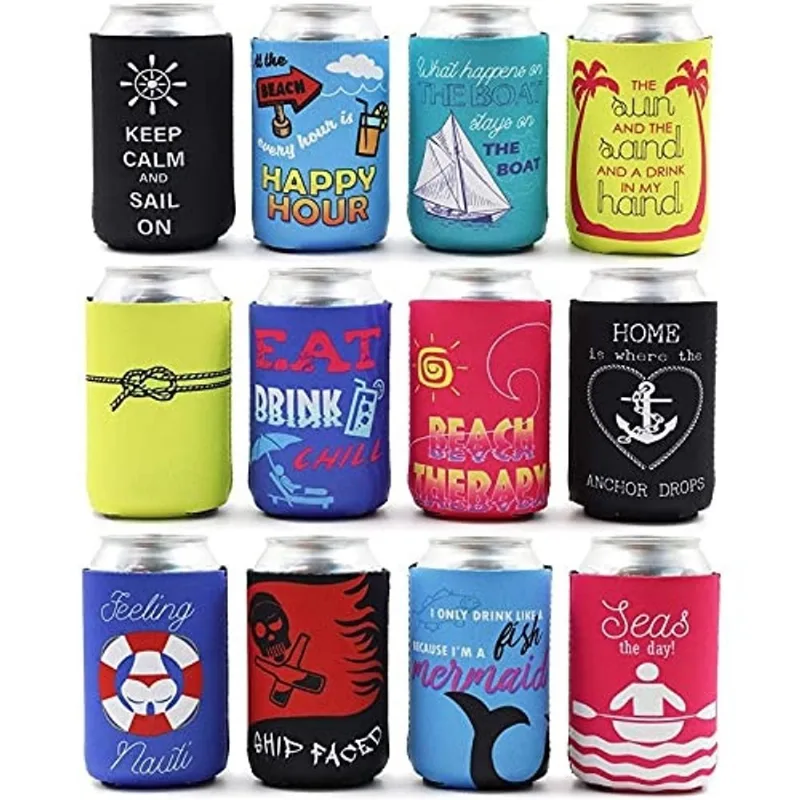 12 oz Beach Temático Neoprene Pode Cooler Mangas para Refrigerante, Cerveja, Bebidas (12 Pacote)