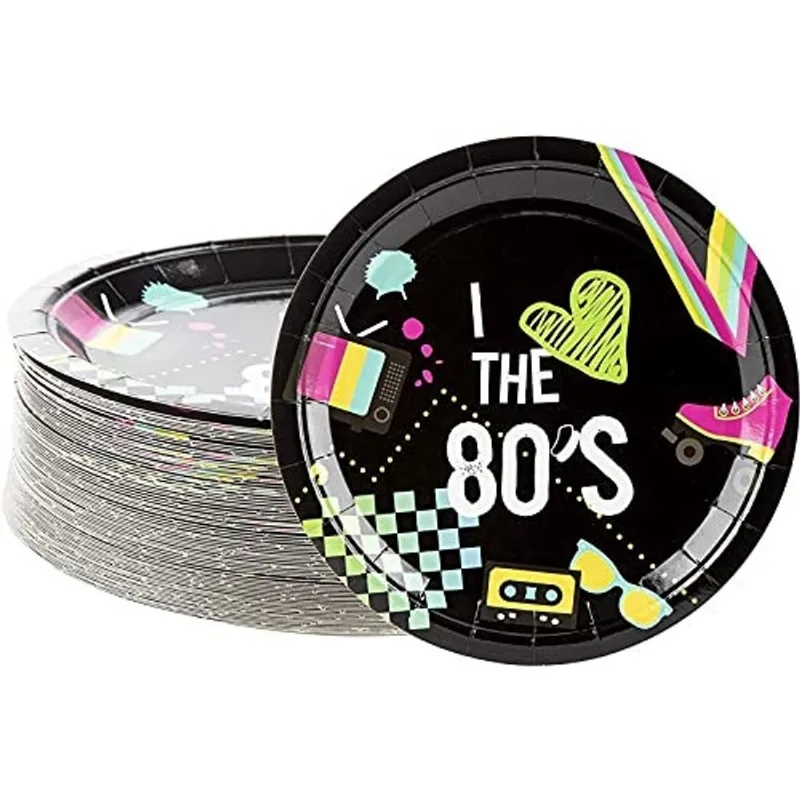 80 Pacote de placas de papel para decorações de festas dos anos 80 (9 polegadas)