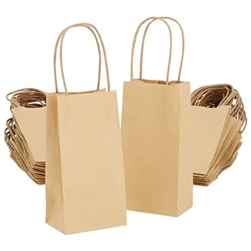 50 Pack Small Brown Kraft Paper Gift Bags com alças (6.25x3.5x2.4)