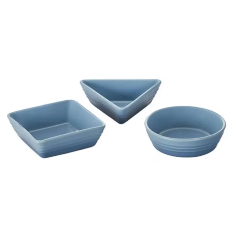 SET LE CREUSET 3 PRATOS DE TAPAS QUADRADO/TRIANGULO E REDONDO AZUL CHAMBRAY 79181004340000 - Le creuset