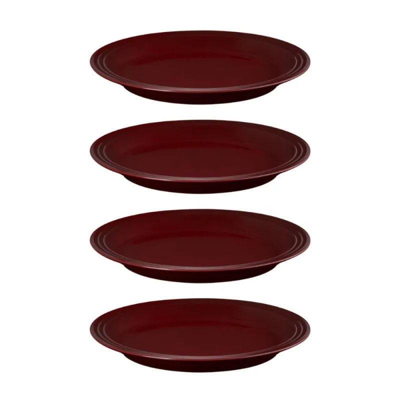 KIT LE CREUSET 4 PRATOS RASOS EM CERÂMICA 27CM VERMELHO RHONE - Le creuset