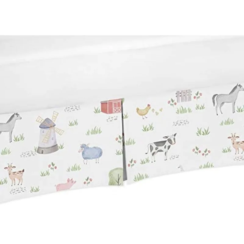 Sweet Jojo Designs Farm Animals Menino ou Menina Plissado Bebê Berçário Presépio Berço Cama Saia Poeira Folho - Aquarela Fazenda Cavalo Vaca Ovelha Porco