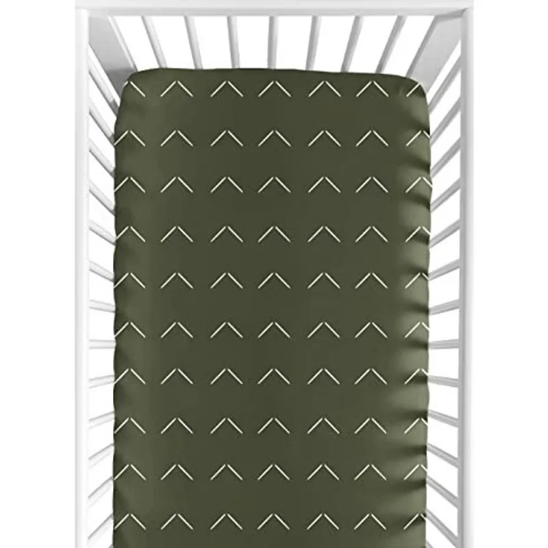 Sweet Jojo Designs Hunter Verde Boho Arrow Menino ou Menina Encaixado Berço Lençol Bebê ou Criança Cama Berçário - Branco Boêmio Tribal Sudoeste Chevron Geométrico Herringbone Woodland Gênero Neutro