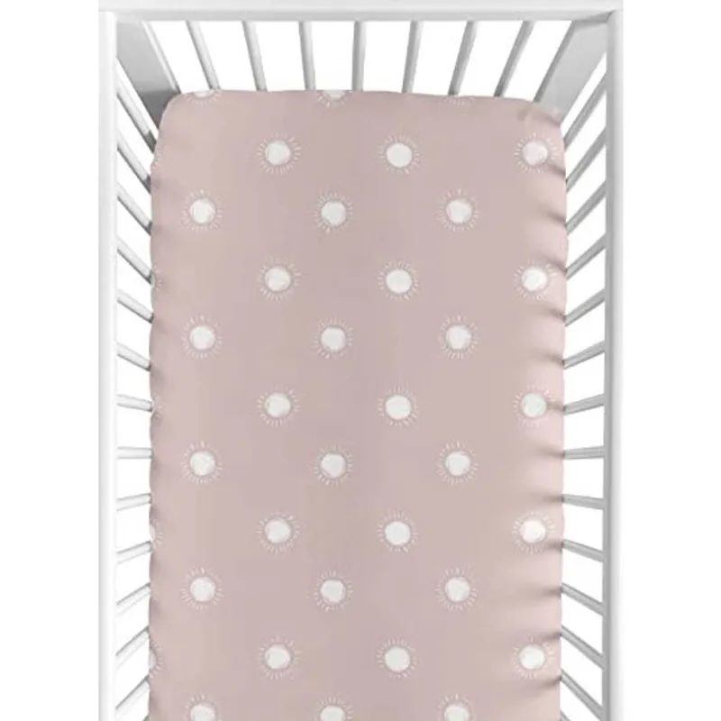 Sweet Jojo Designs Malva e Branco Boho Sun Girl Fitted Berço Lençol Bebê ou Criança Cama Berçário - Rosa Empoeirada Rosa Boêmia Celestial Céu Deserto Sunshine Outdoors Natureza