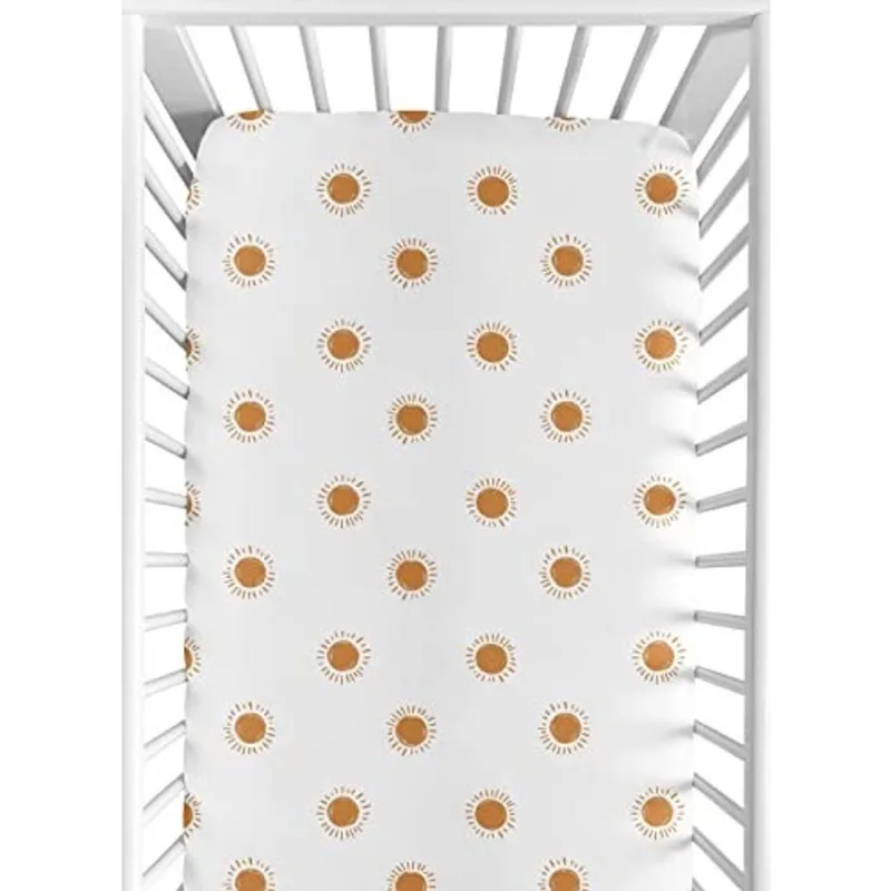 Sweet Jojo Designs Branco e Laranja Boho Sun Boy ou Menina Fitted Berço Lençol Bebê ou Criança Cama Berçário - Abóbora Boêmia Céu Celestial Deserto Sunshine Outdoors Natureza Gênero Neutro