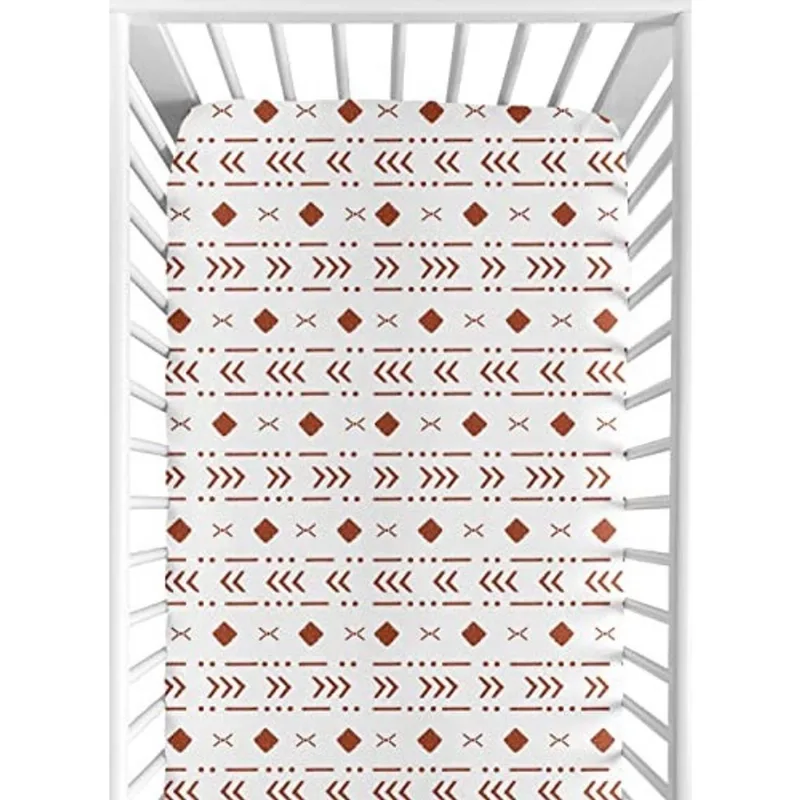 Sweet Jojo Designs White Rust Boho Tribal Mudcloth Boy Girl Fitted Berço Lençol Bebê ou Berço Cama Berçário - Orange Woodland Boêmio Sudoeste Geométrica Seta Gênero Neutro Azteca Pano de Lama