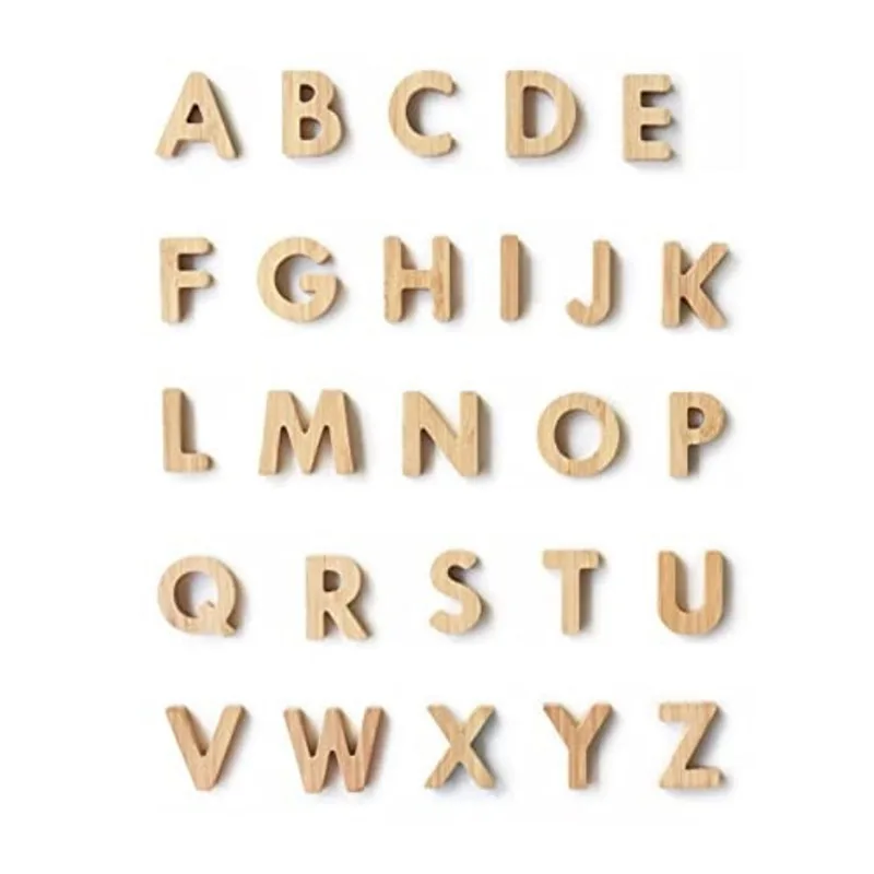 Wee Gallery Bamboo Alphabet - Brinquedos de aprendizagem sensorial para crianças feitas com materiais sustentáveis - Brinquedos do alfabeto com todas as 26 letras - (3 x 0,75 polegadas)