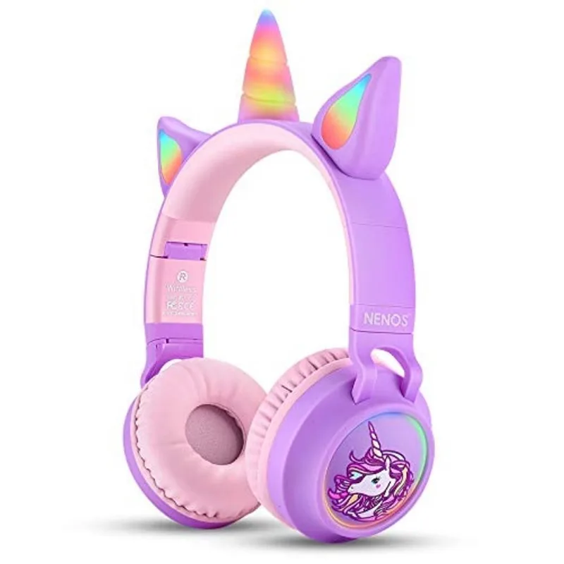 Fones de ouvido sem fio para crianças 93dB, limite de volume, unicórnio