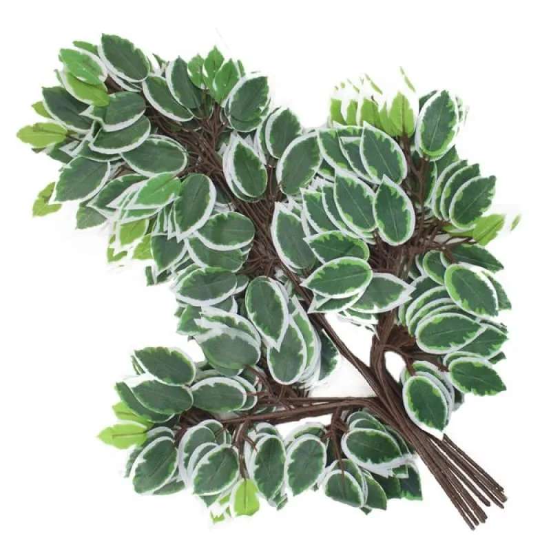12 Ramos Decoração Arranjo Ficus Artificial Planta Decorativa Plástico 14 Galhos Cada 55cm - Genérico