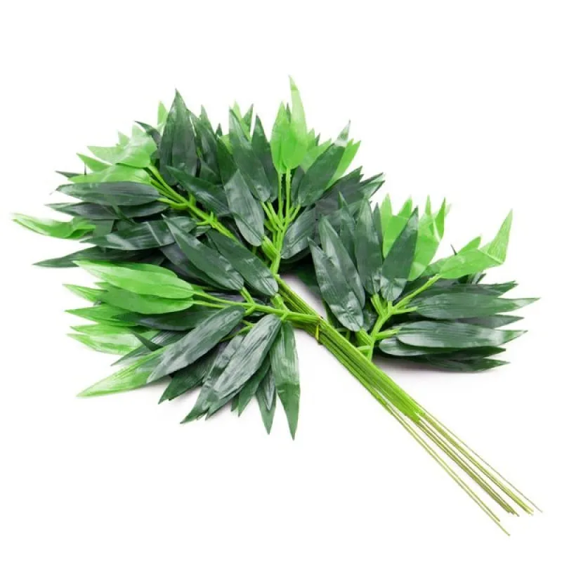 12 Ramos Decoração Arranjo Bambu Artificial Planta Decorativa Plástico 4 Galhos Cada 42cm - Genérico