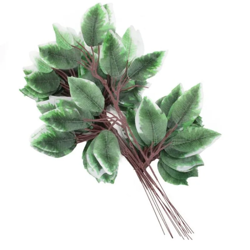 12 Ramos Decoração Arranjo Ficus Artificial Planta Decorativa Plástico 4 Galhos Cada 44cm - Genérico