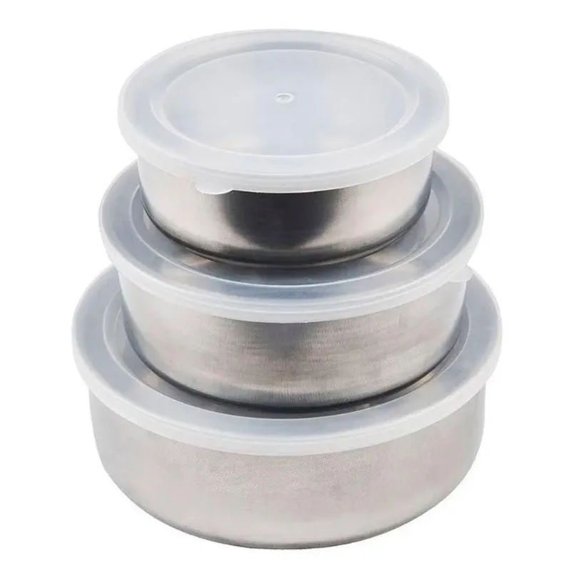 Kit Conjunto 3 Potes Inox Com Tampa Plástica
