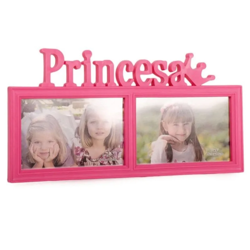 Porta Retrato Mural Duplo Princesa Rosa 10x15cm - Genérico