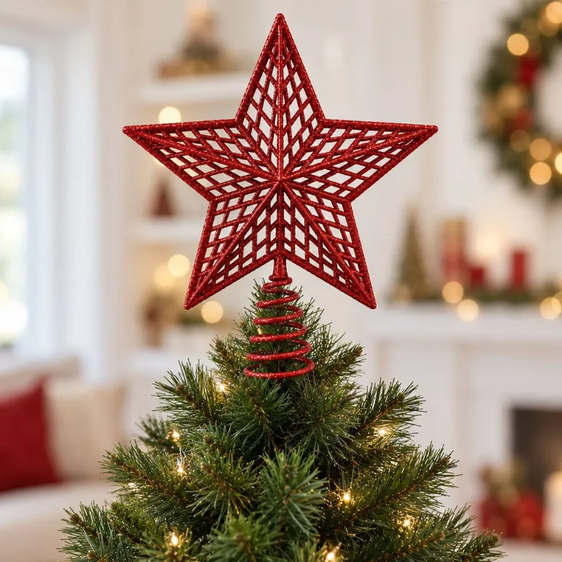Estrela Ponteira Natalina Árvore Natal Glitter Vermelho 20cm