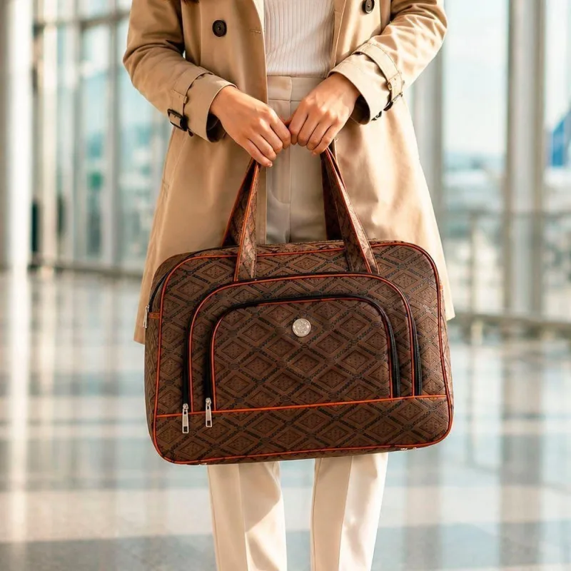 Bolsa Mala de Viagem Grande 53cm Poliéster Resistente Alças Reforçadas Zíper Bolsa de Viagem Marrom - OUTRAS