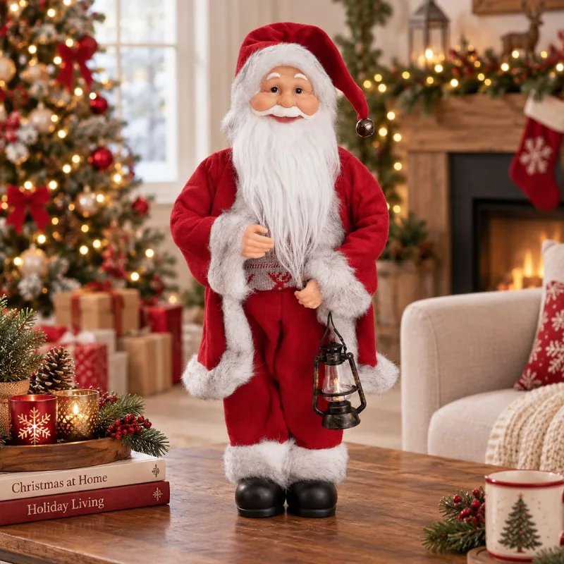 Boneco Papai Noel Tradicional Enfeite Lampião Decoração 50cm