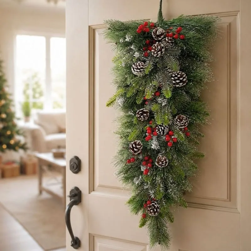 Guirlanda Natalina Nevada Coroa Decoração Porta Parede 85cm - Genérico