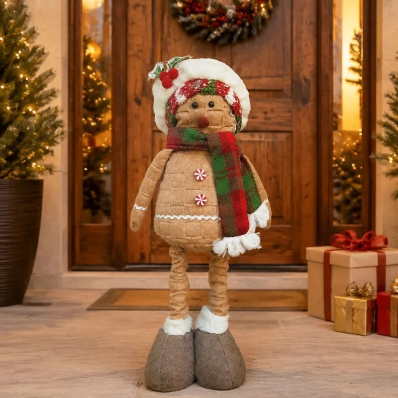Boneco Natalino Biscoito Ginger Perna Ajustável Enfeite 50cm Menina - Genérico