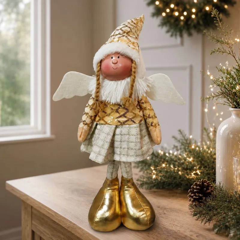 Boneco Anjo Natalino Tecido Decoração Enfeite De Natal 45cm - Genérico