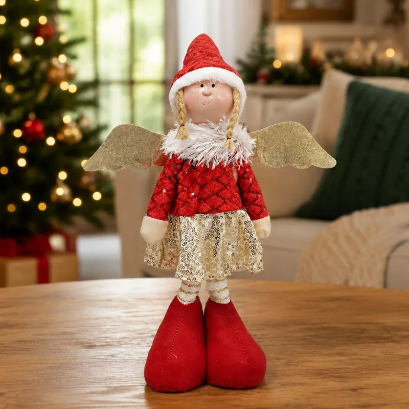 Boneco Anjo Natalino Tecido Decoração Enfeite De Natal 45cm