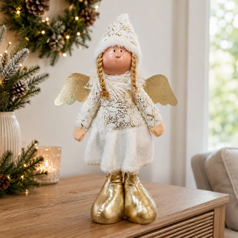 Boneco Anjo Natalino Tecido Decoração Enfeite De Natal 45cm