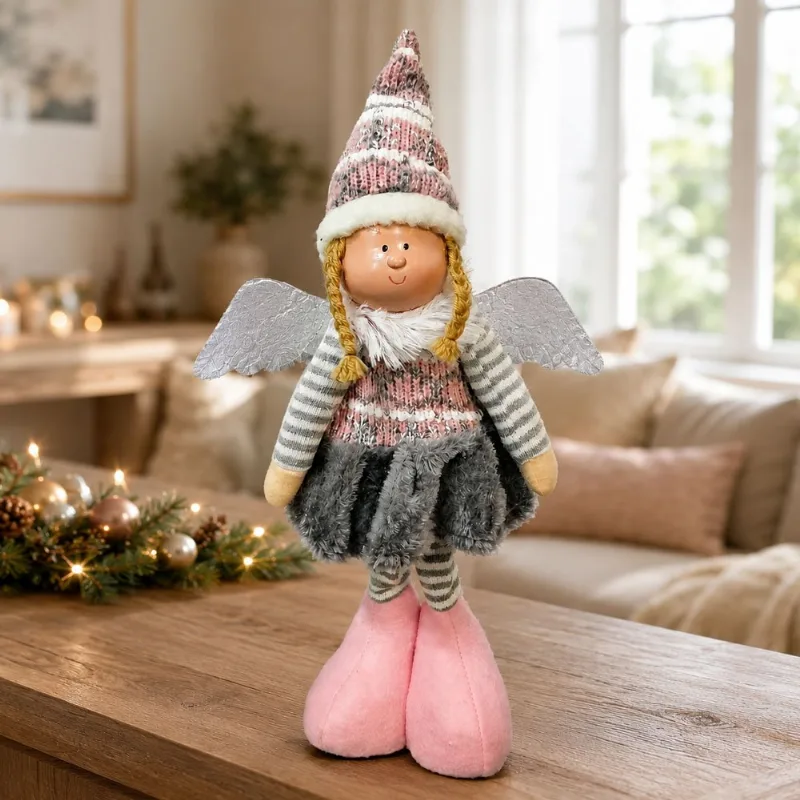 Boneco Anjo Natalino Tecido Decoração Enfeite De Natal 45cm