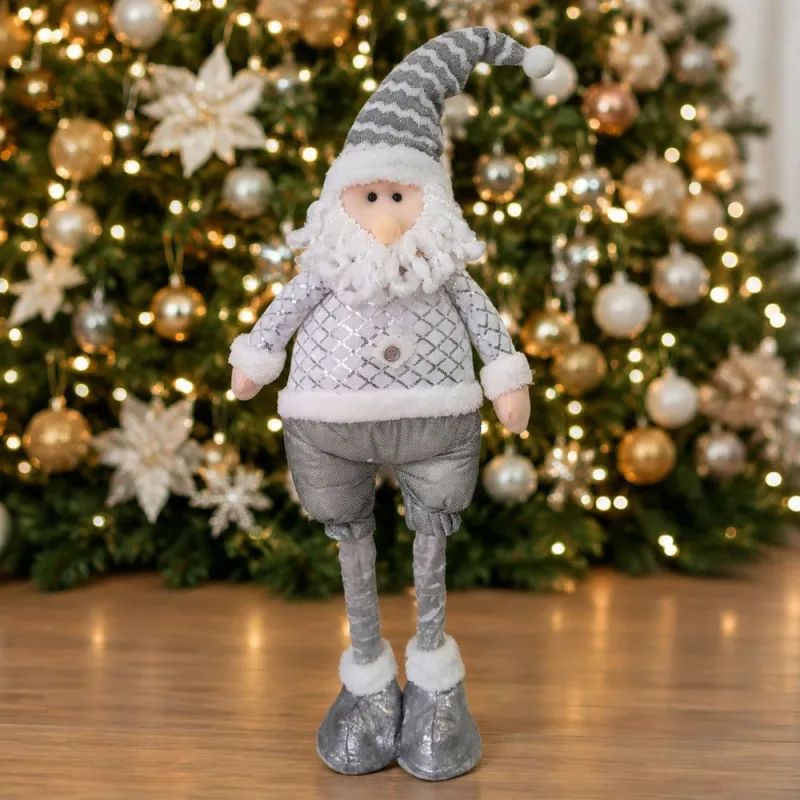 Boneco Natalino Perna Ajustável Enfeite Decoração Prata 70cm Papai Noel - Genérico