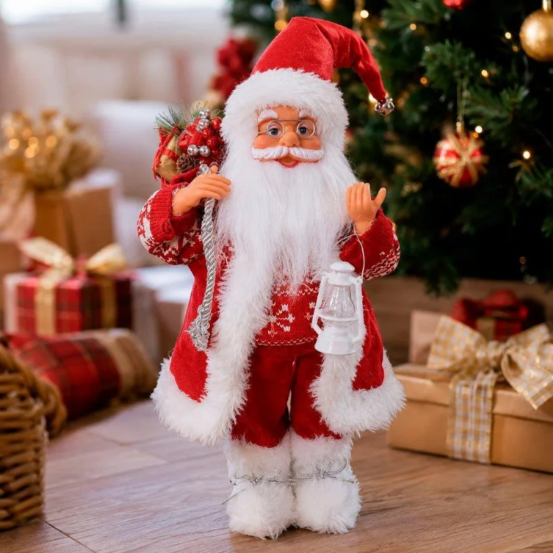 Boneco Papai Noel Tradicional Com Saco Presentes 45cm Vermelho E Branco - Genérico