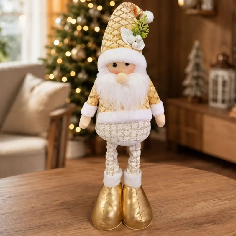 Boneco Papai Noel Dourado Perna Ajustável Enfeite Natal 50cm - Genérico