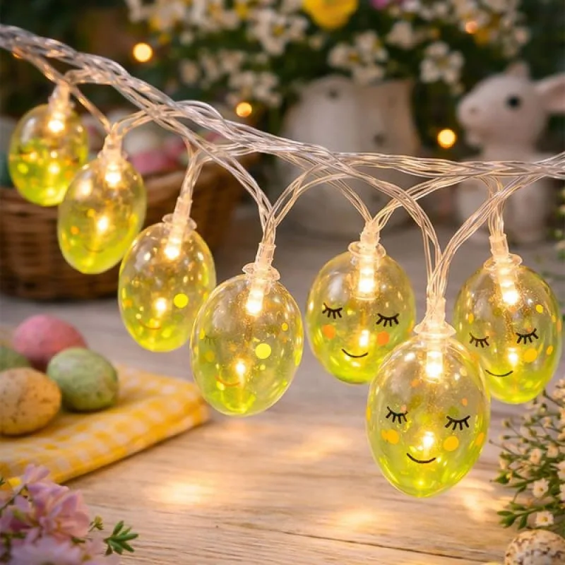 Pisca Cordão Varal Ovos Páscoa 10 Lâmpadas LEDs Amarelo 1,5m - Genérico