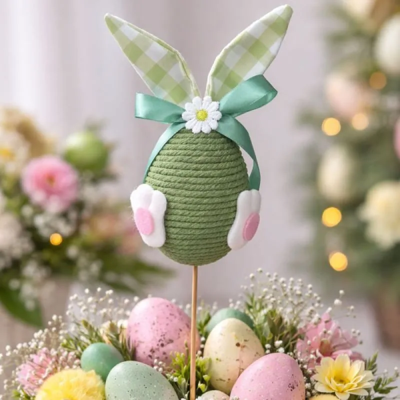Decoração Páscoa Palito Ovo Verde Coelho Laço Arranjo 35cm - Genérico