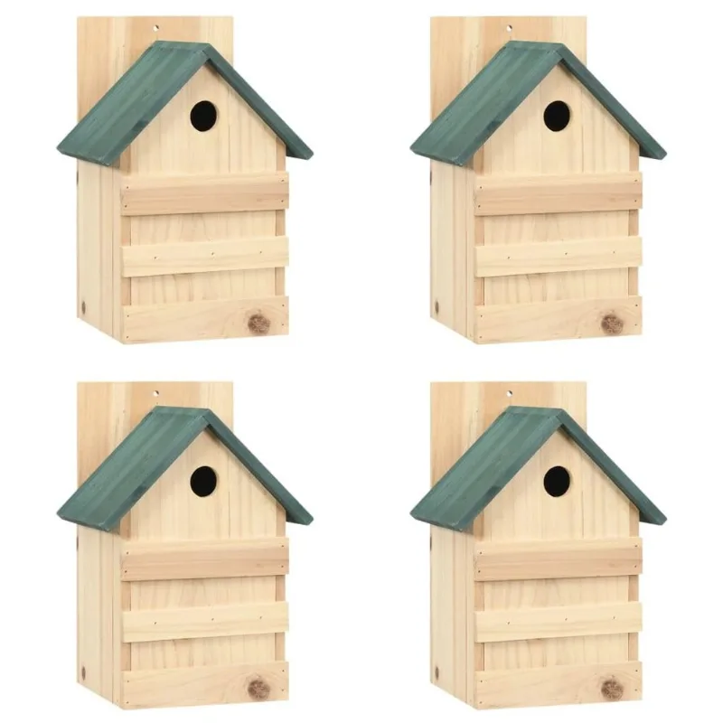 Conjunto De 4 Casas De Pássaros De Madeira Vidaxl Outdoor Firwood Green Roof