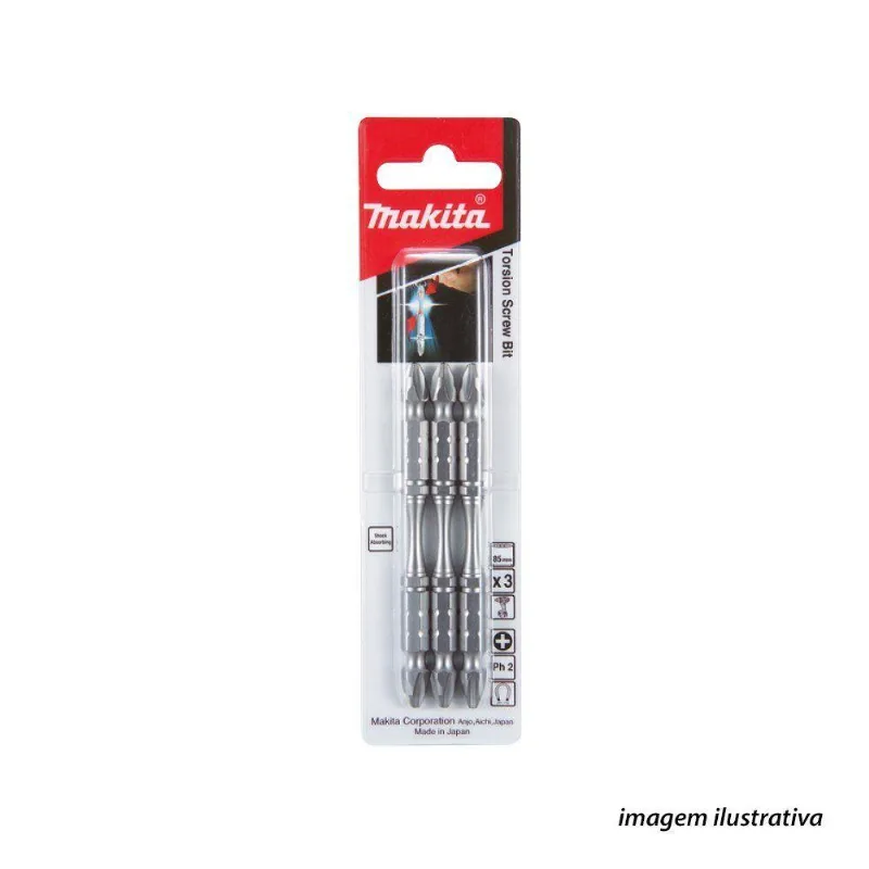 Ponta Phillips Magnética Bits Torção Ph2 1-4x65mm 3 Peças B-20703 Makita