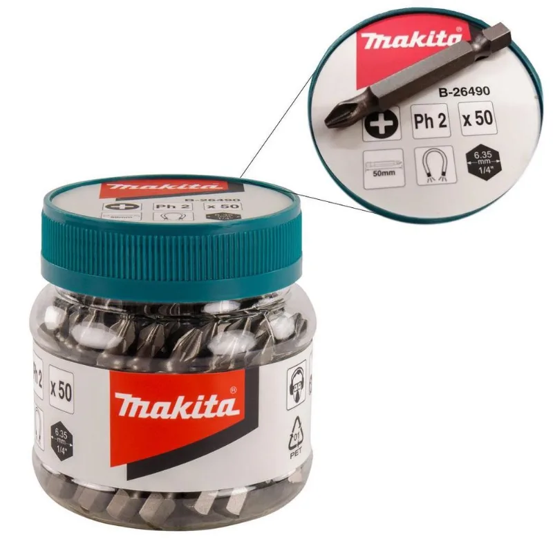 Ponta Magnética Longa Makita Bits Phillips Ph2 50mm Pote 50